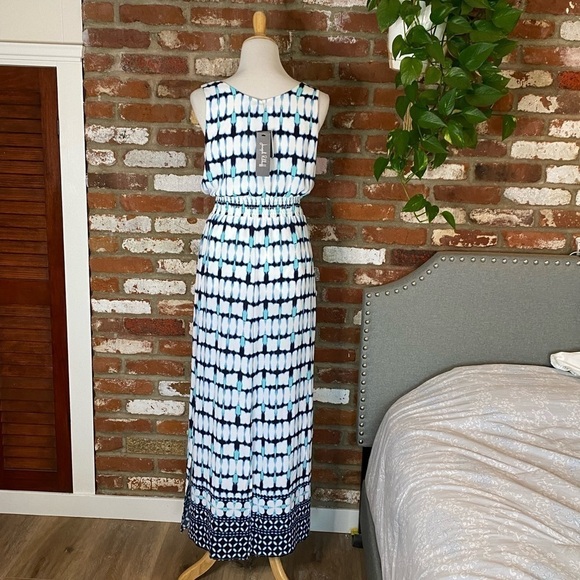 Joseph Ribkoff Vanilla Midnight Blue Tie Dye Sleeveless Maxi Dress Size 6 - Picture 3 of 11